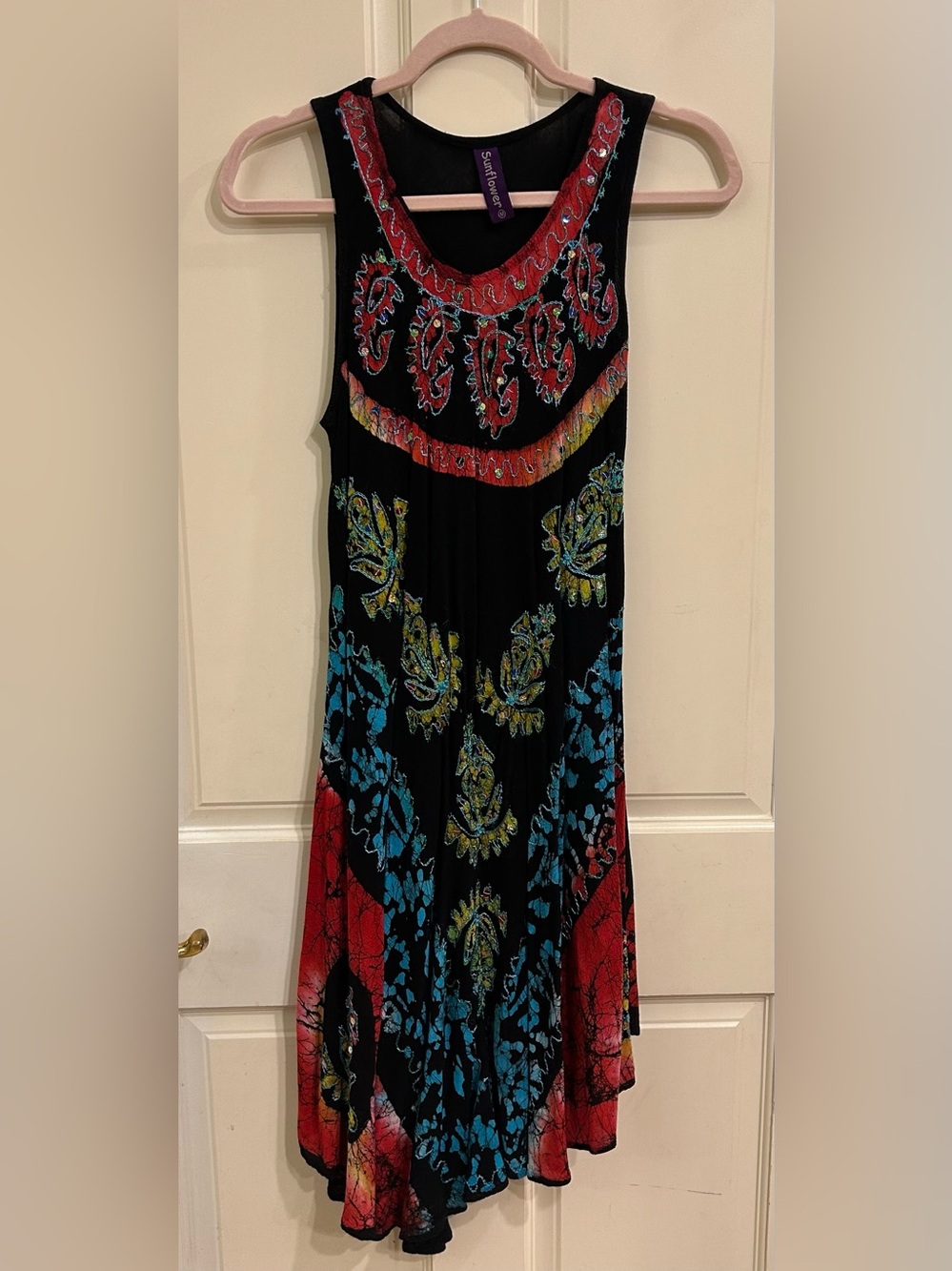 Sunflower Black Boho Sequin Embroidered Maxi Dress Size M Like New